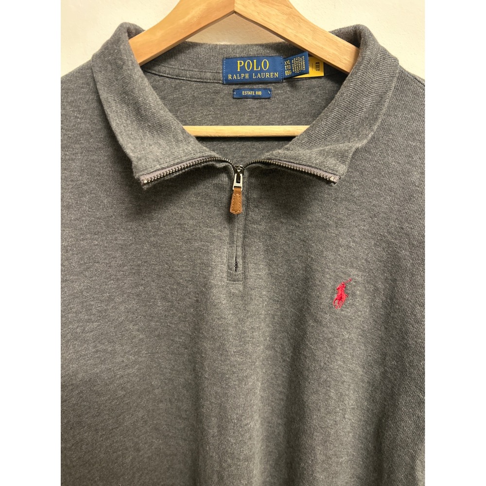 Polo Ralph Lauren Mens XXL Estate Rib Quarter Zip Pullover Gray Red Pony Logo